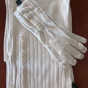 Ralph Lauren Ivory Knit Scarf and Glove  Set